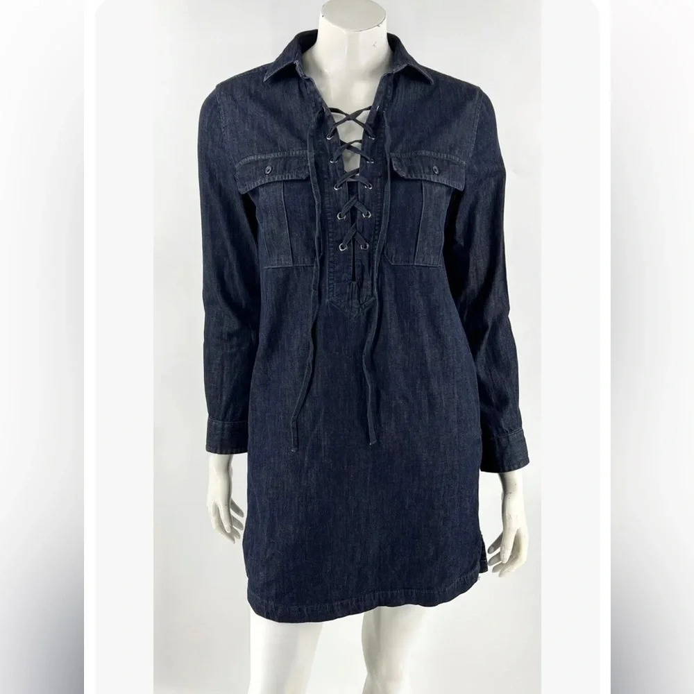 Denim & Supply RL Cotton Dark Wash Denim Lace Up Dress, Women’s Size Small